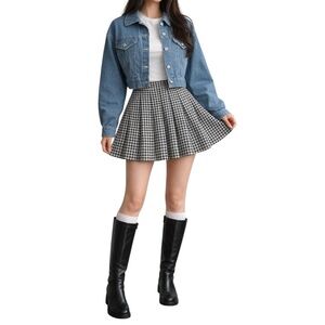 Vintage HEAD SPORTSWEAR Houndstooth Pleated Mini Skirt - Black + White - Size 14